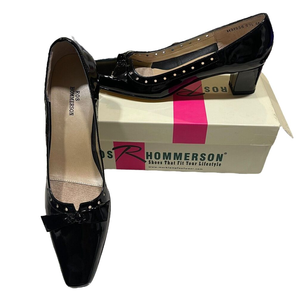 ROS HOMMERSON Women’s Bono Black Softy LEATHER PUMPS HEELS SHOES Sz 8.5 Narrow